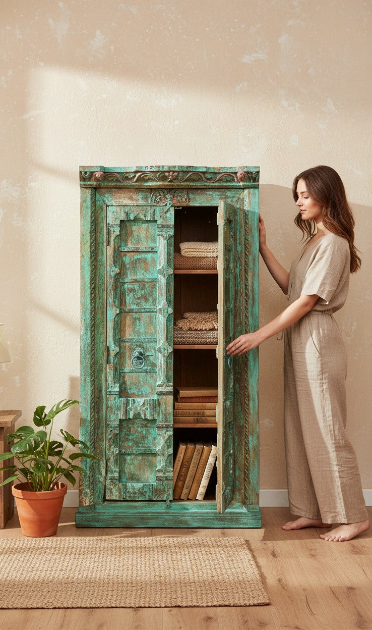 Double Door Antique Armoire - genuine handcrafted solid wood india antique furniture, KBART SKU KBART-1035, front view