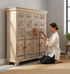 Timeless Classic Indian Wood Wardrobe - genuine handcrafted solid wood india antique furniture, KBART SKU KBART-1086, front view