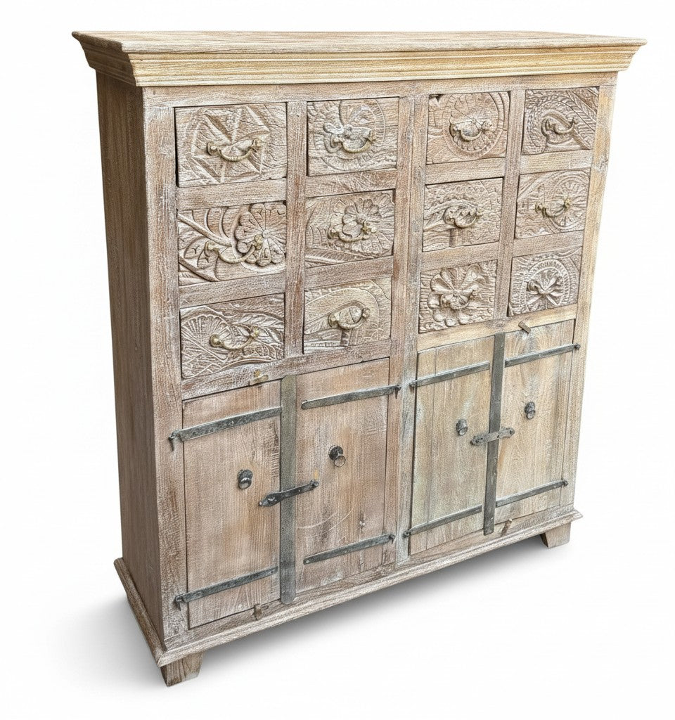 Timeless Classic Indian Wood Wardrobe - close-up detail of hand-carved solid wood finish and joinery, KBART SKU KBART-1086