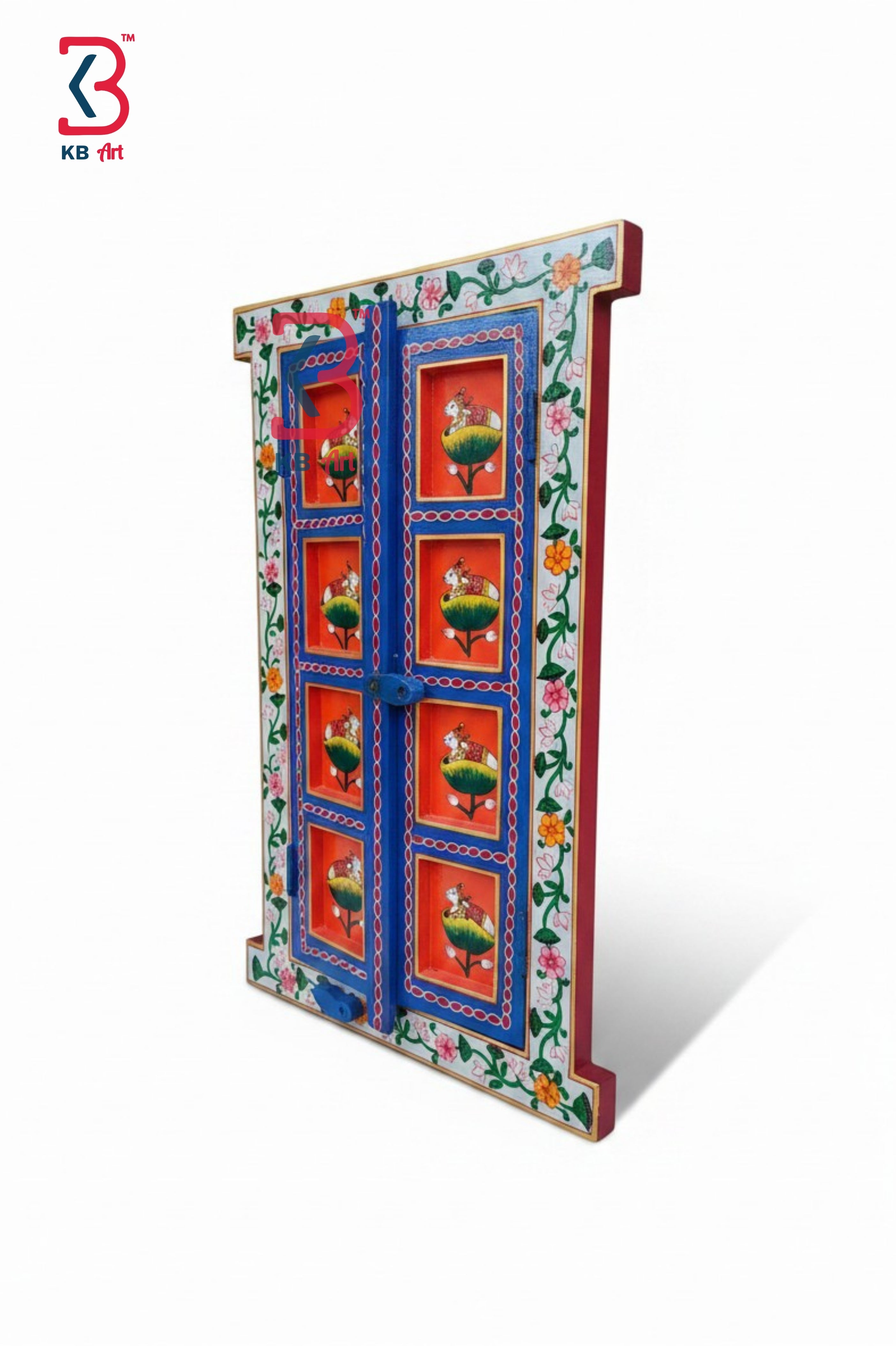KB ART Jharokha Pichwai Mirror Wall Decor - Side Angle Showing Finish and Craftsmanship - Handcrafted Wooden Decor Jodhpur