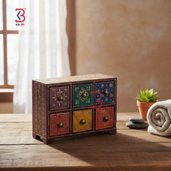 KB ART 6 Drawer Mdf Organizer - Styled Display in Home Interior Setting - Handcrafted Wooden Decor Jodhpur