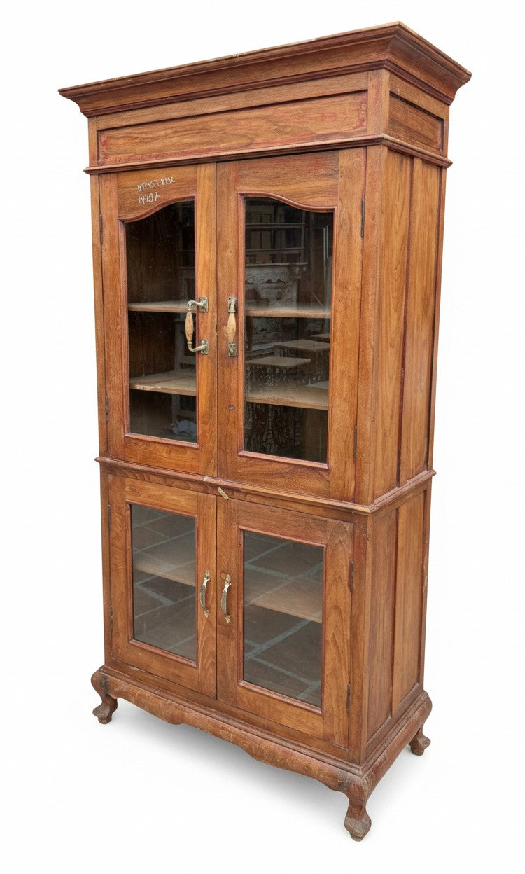 Hand-Carved Base Antique Armoire - close-up detail of hand-carved solid wood finish and joinery, KBART SKU KBART-1047