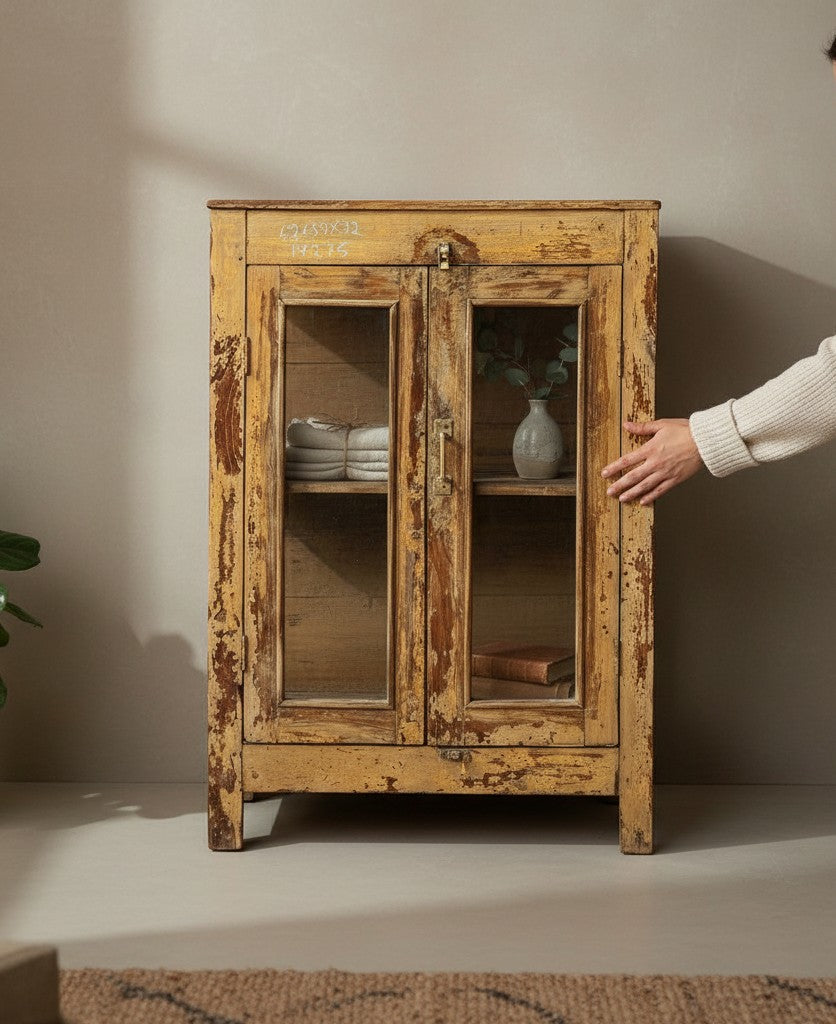 Ethnic Style Wood Cabinet - genuine handcrafted solid wood india antique furniture, KBART SKU KBART-1038, front view