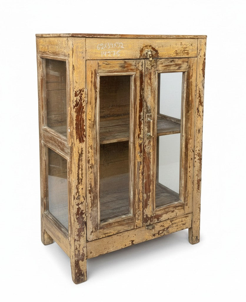 Ethnic Style Wood Cabinet - close-up detail of hand-carved solid wood finish and joinery, KBART SKU KBART-1038