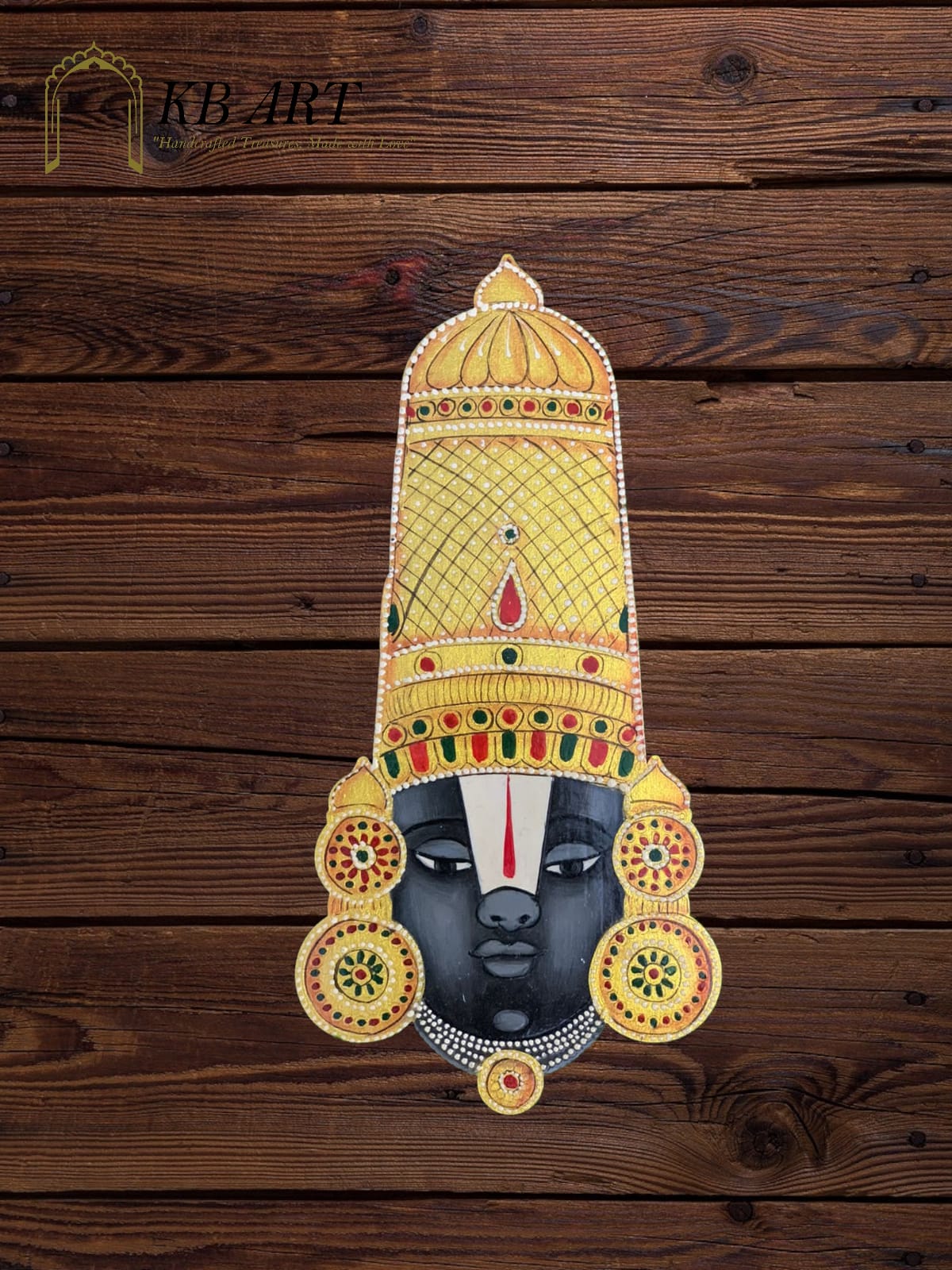 KB ART Tirupati Balaji Face Mdf Wall Hanging - Styled Display in Home Interior Setting - Handcrafted Wooden Decor Jodhpur