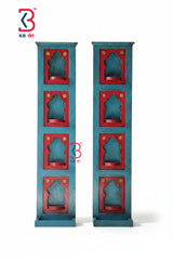 KB ART Dashavatara Blue Wall Niche Shelf - Front View of Handcrafted Detailing - Handcrafted Wooden Decor Jodhpur