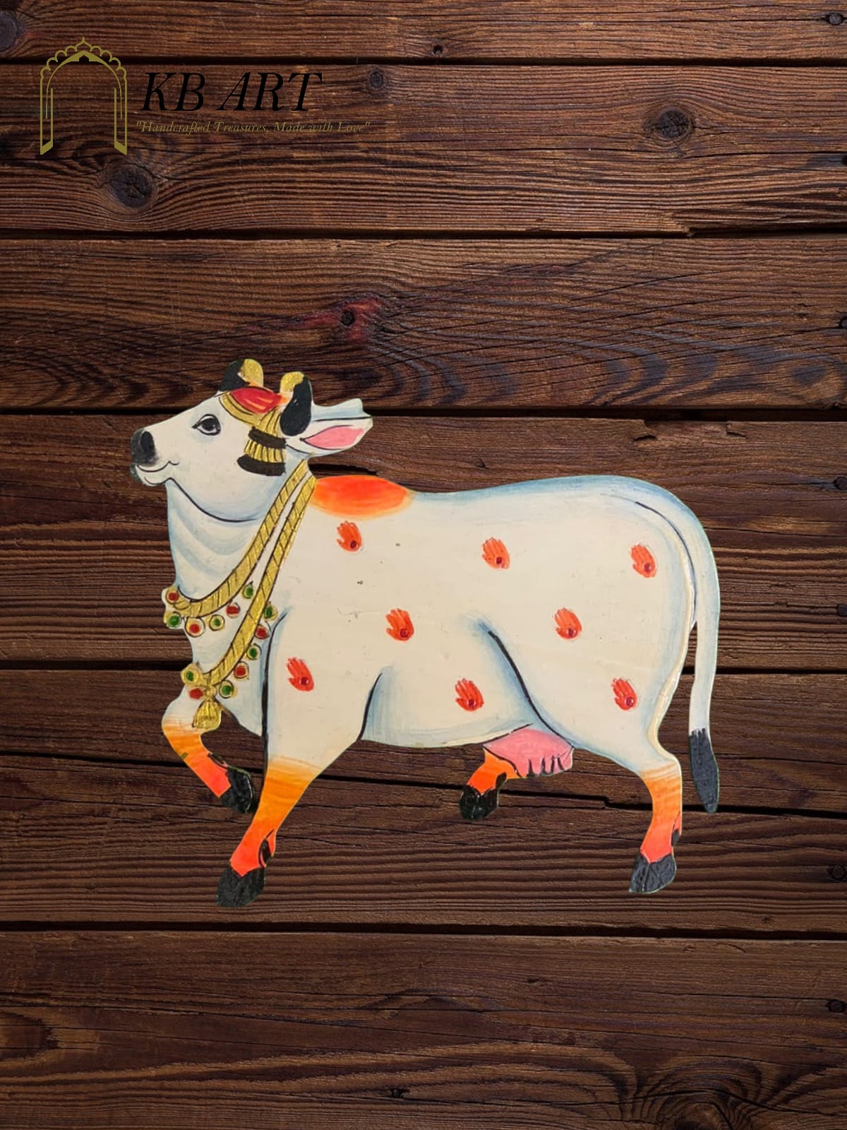 KB ART Mdf Cutouts Cow Pichwai - Side Angle Showing Finish and Craftsmanship - Handcrafted Wooden Decor Jodhpur