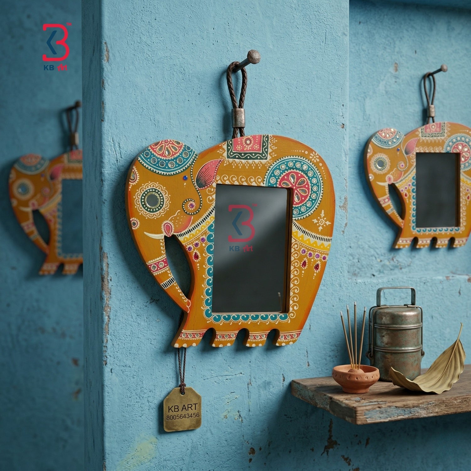 KB ART Elephant Photo Frame - Styled Display in Home Interior Setting - Handcrafted Wooden Decor Jodhpur