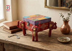 KB ART Elephant Storage Box - Close-Up of Hand-Carved Artisan Texture - Handcrafted Wooden Decor Jodhpur