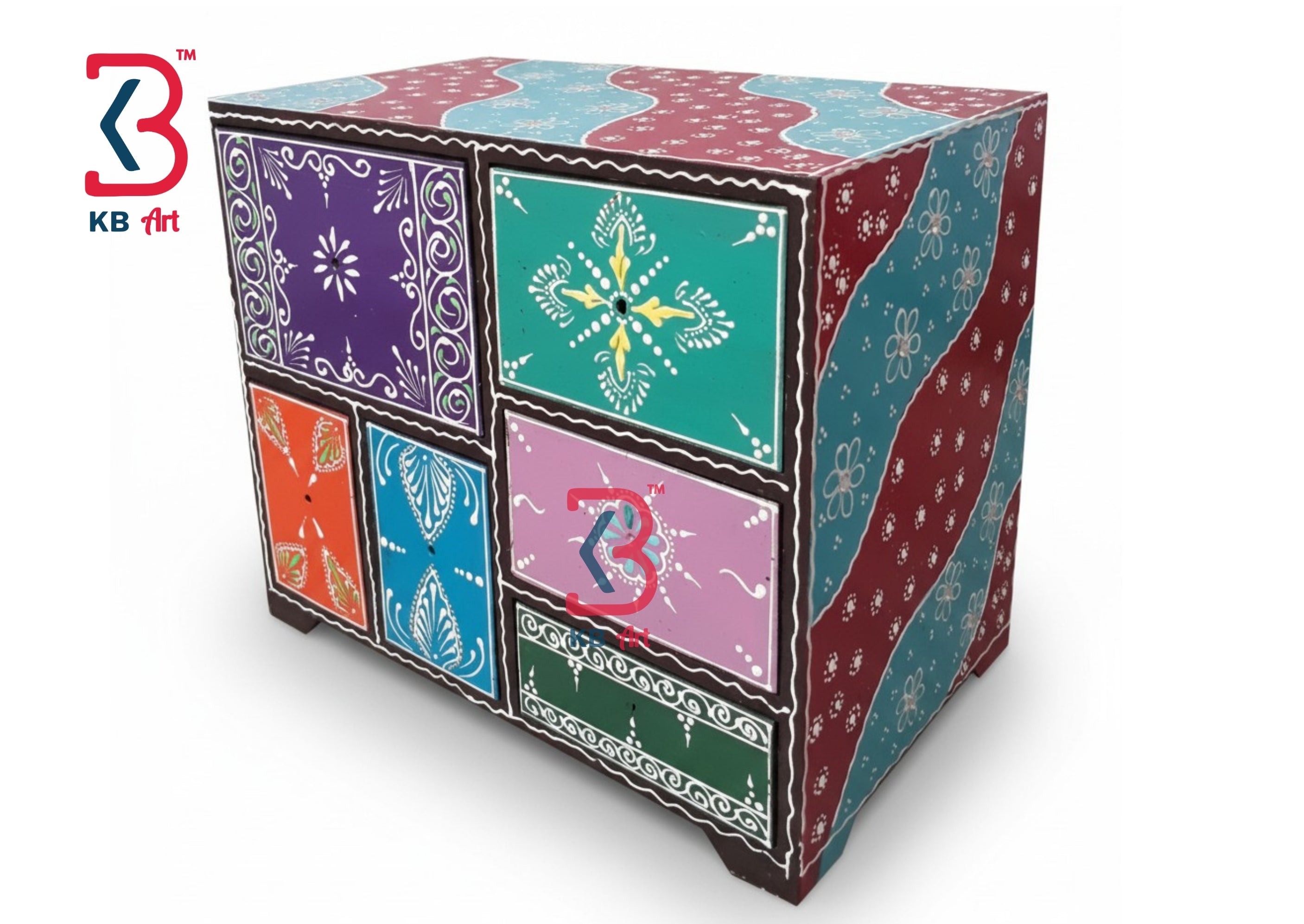 KB ART Artistic 6 Drawer Cabinet - Styled Display in Home Interior Setting - Handcrafted Wooden Decor Jodhpur