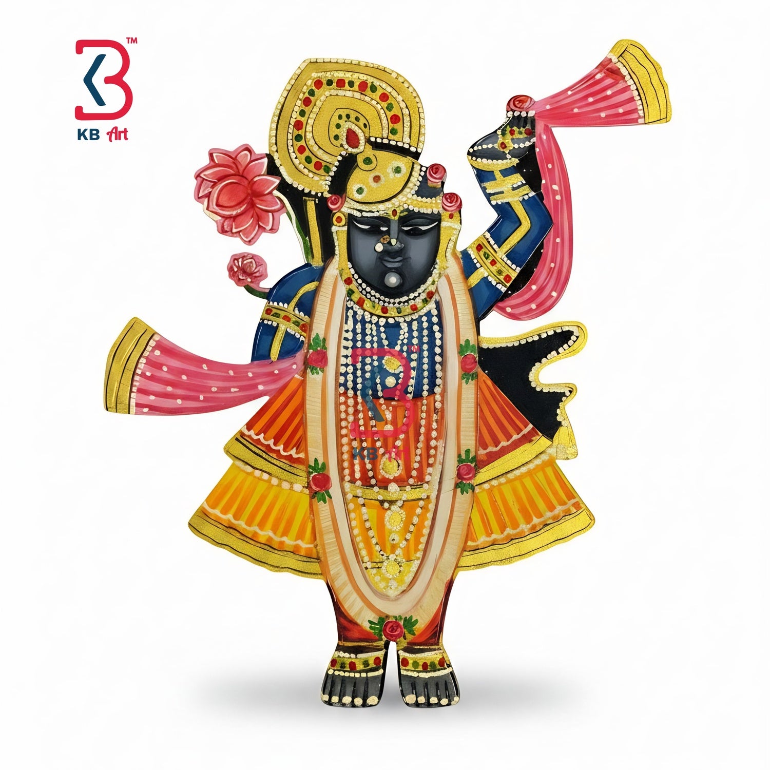 KB ART Standing Shrinathji Pichwai Wall Decor - Styled Display in Home Interior Setting - Handcrafted Wooden Decor Jodhpur