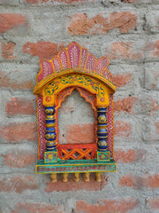 KB ART Wooden Rajasthani Jharokha - Styled Display in Home Interior Setting - Handcrafted Wooden Decor Jodhpur