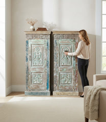 Arched Door Antique Almirah - genuine handcrafted solid wood india antique furniture, KBART SKU KBART-1012, front view