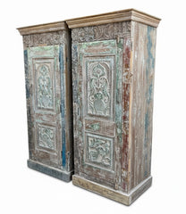 Arched Door Antique Almirah - close-up detail of hand-carved solid wood finish and joinery, KBART SKU KBART-1012
