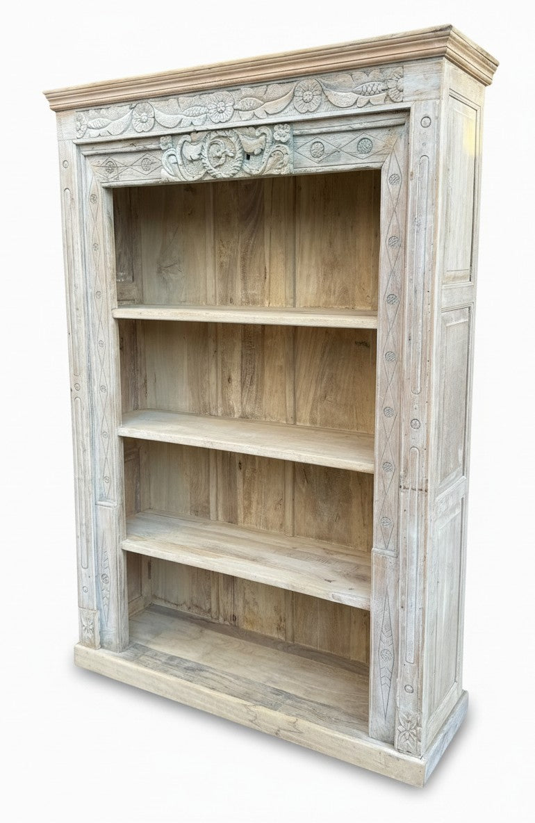 Antique Jodhpur Wood Wardrobe - close-up detail of hand-carved solid wood finish and joinery, KBART SKU KBART-1007