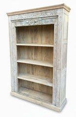 Antique Jodhpur Wood Wardrobe - close-up detail of hand-carved solid wood finish and joinery, KBART SKU KBART-1007