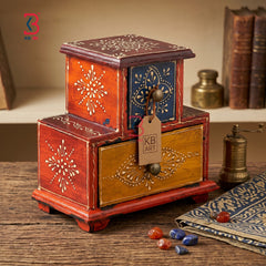 KB ART Wooden 2 Drawer Triangle Mdf Box - Styled Display in Home Interior Setting - Handcrafted Wooden Decor Jodhpur