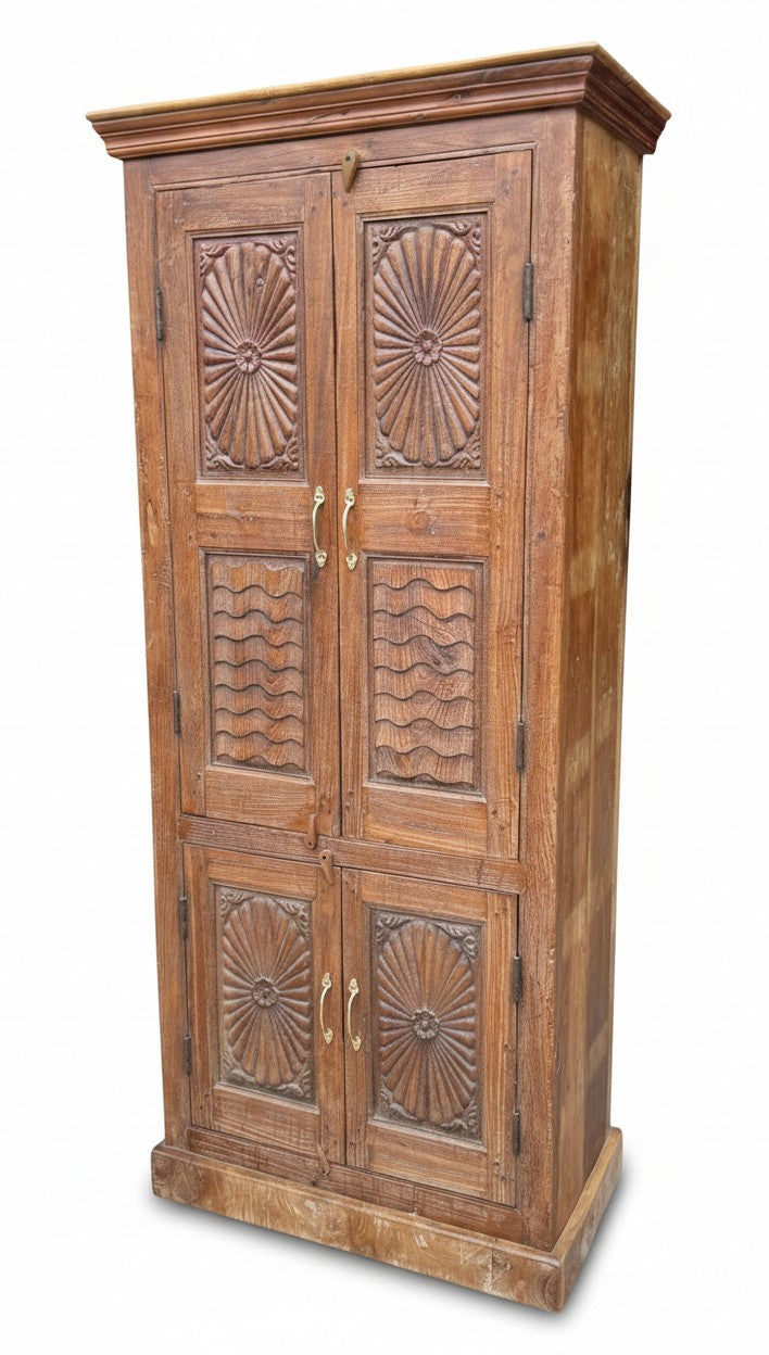 Hand-Finished Wood Cabinet - close-up detail of hand-carved solid wood finish and joinery, KBART SKU KBART-1051