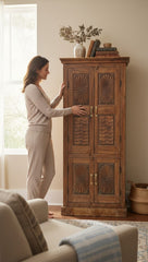 Hand-Finished Wood Cabinet - genuine handcrafted solid wood india antique furniture, KBART SKU KBART-1051, front view