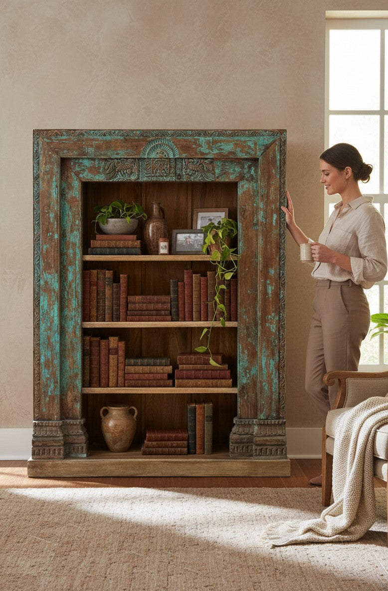 Hand-Planed Solid Wood Wardrobe - genuine handcrafted solid wood india antique furniture, KBART SKU KBART-1052, front view