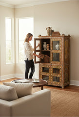 Reclaimed Barn Wood Almirah - genuine handcrafted reclaimed wood india antique furniture, KBART SKU KBART-1070, front view