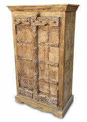 Rustic Knotted Wood Almirah - close-up detail of hand-carved solid wood finish and joinery, KBART SKU KBART-1076