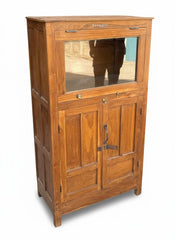 Colonial Era Indian Almirah - close-up detail of hand-carved solid wood finish and joinery, KBART SKU KBART-1025