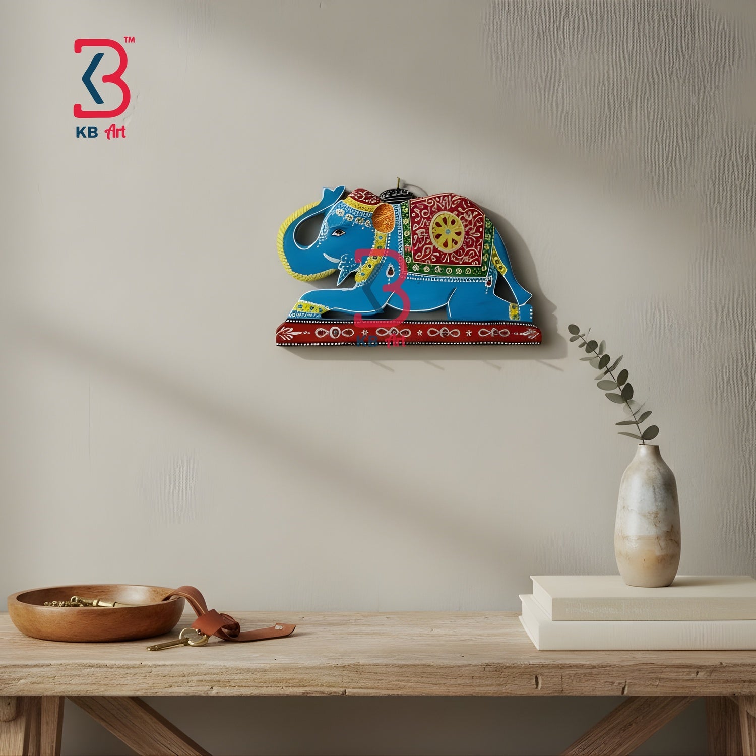 KB ART Elephant Key Stand Hook Stand - Close-Up of Hand-Carved Artisan Texture - Handcrafted Wooden Decor Jodhpur