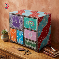 KB ART Artistic 6 Drawer Cabinet - Front View of Handcrafted Detailing - Handcrafted Wooden Decor Jodhpur