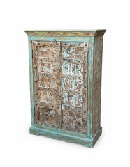Distressed Wood Antique Almirah - close-up detail of hand-carved solid wood finish and joinery, KBART SKU KBART-1033