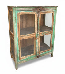 Distressed Mint Green Antique Almirah - close-up detail of hand-carved solid wood finish and joinery, KBART SKU KBART-1029