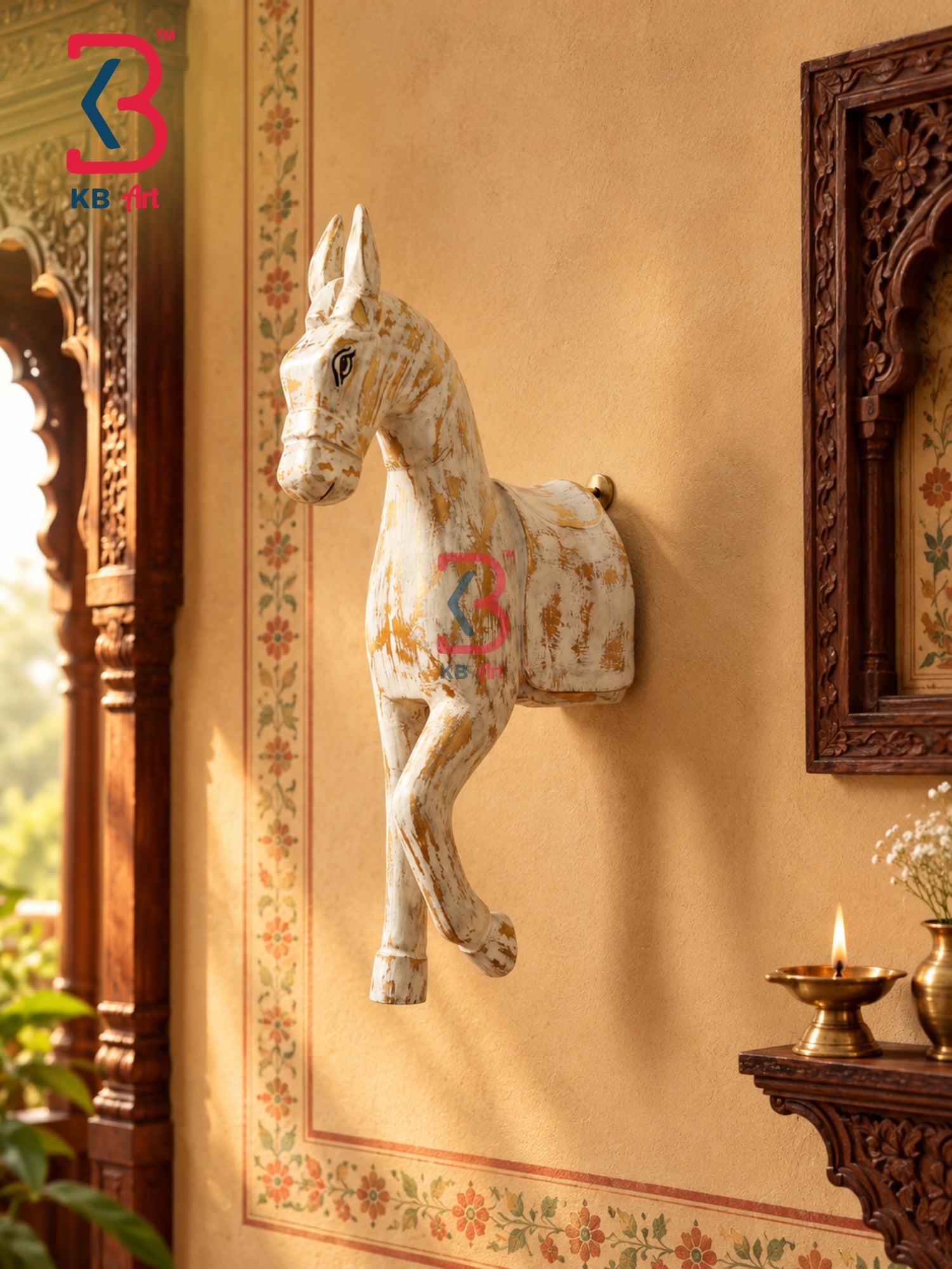 Vastu-inspired seven horses wall hanging for living room decoration by KB ART.