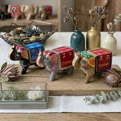 KB ART Wooden Carved Elephant Calendar - Side Angle Showing Finish and Craftsmanship - Handcrafted Wooden Decor Jodhpur