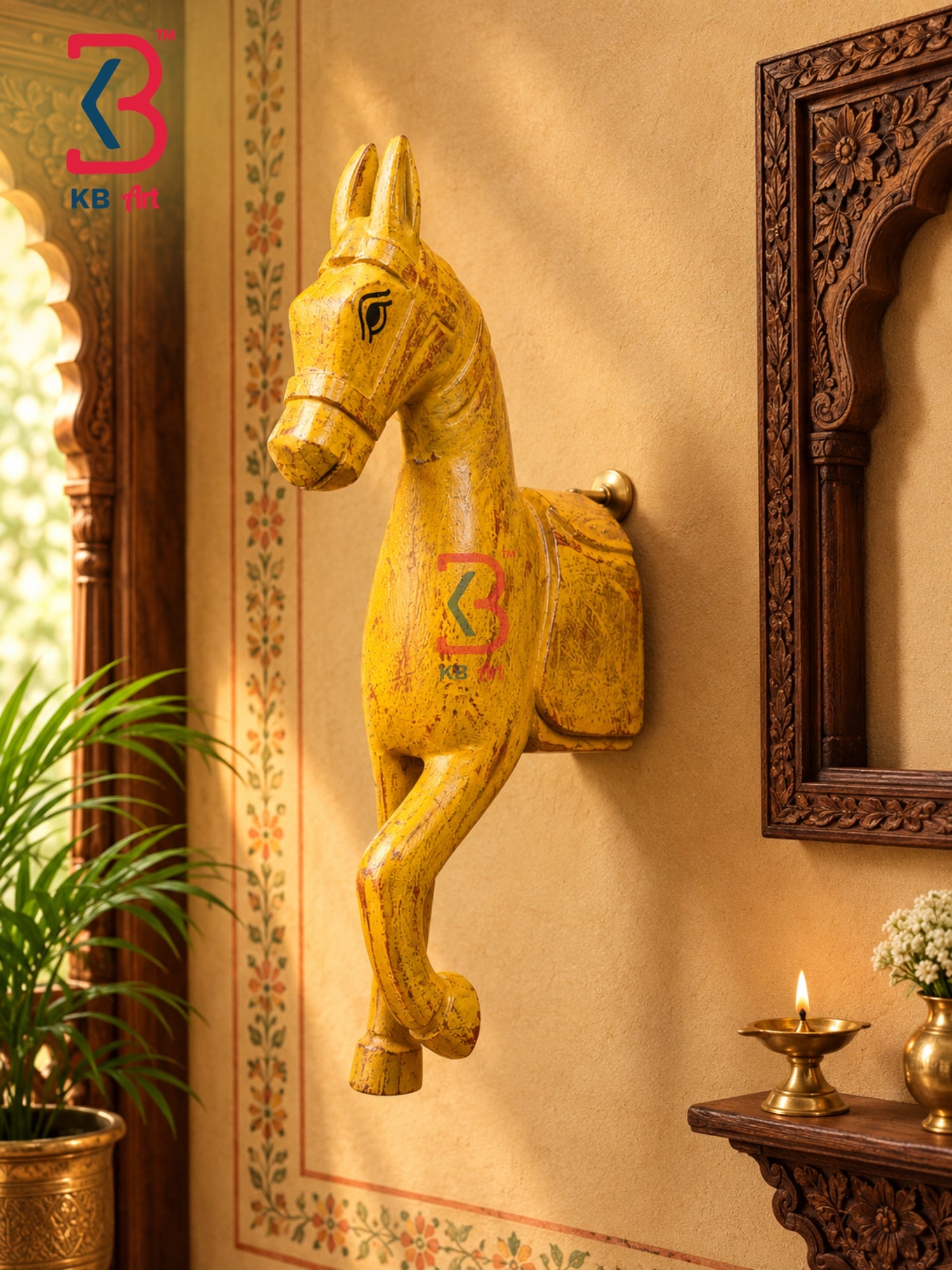 Traditional Indian multicolour horse wall art for home and office decoration.
