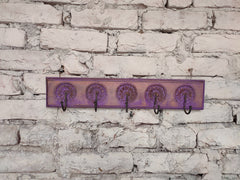 KB ART Purple Wheel Carved Wooden Wall Hook Rack - Side Angle Showing Finish and Craftsmanship - Handcrafted Wooden Decor Jodhpur