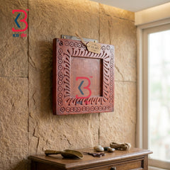 KB ART Wooden Carved Square Panel Natural Brown - Front View of Handcrafted Detailing - Handcrafted Wooden Decor Jodhpur