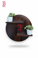 KB ART Wooden Round Wall Shelf Polished - Front View of Handcrafted Detailing - Handcrafted Wooden Decor Jodhpur