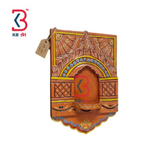 KB ART Orange Floral Wall Jharokha - Side Angle Showing Finish and Craftsmanship - Handcrafted Wooden Decor Jodhpur