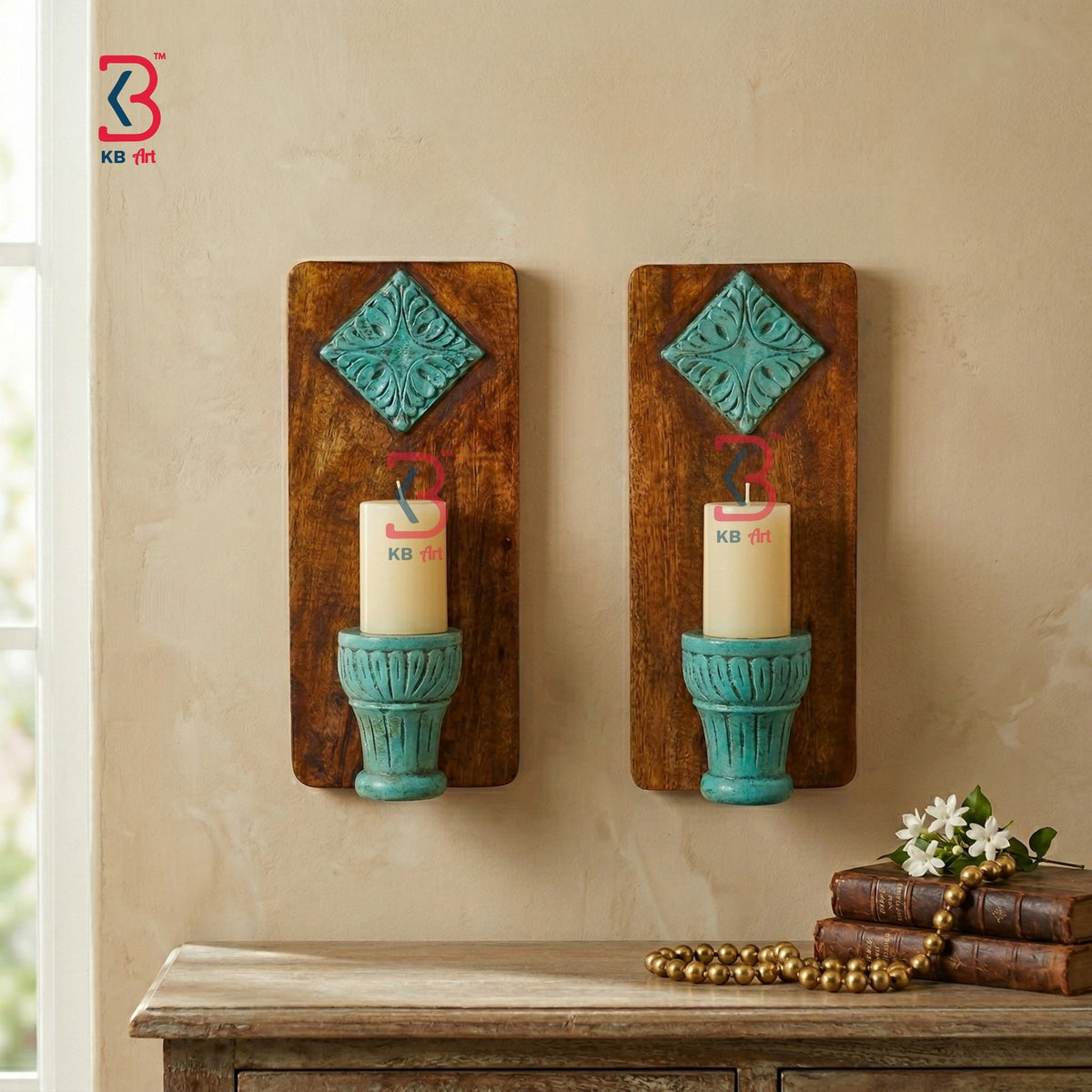 KB ART Wooden Small Carved Wall Shelf Rectangle - Close-Up of Hand-Carved Artisan Texture - Handcrafted Wooden Decor Jodhpur