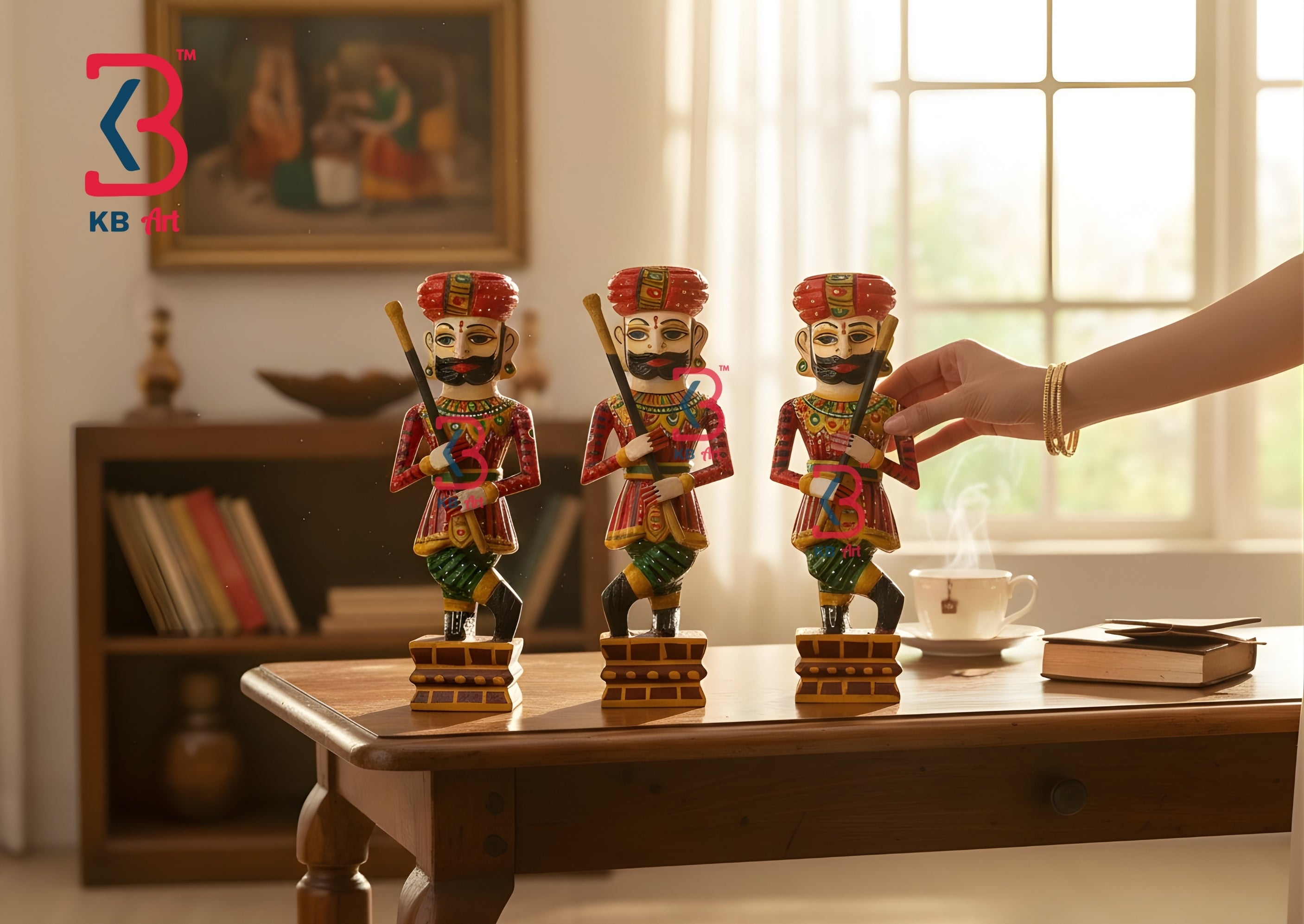 KB ART Wooden Small Chowkidar - Side Angle Showing Finish and Craftsmanship - Handcrafted Wooden Decor Jodhpur