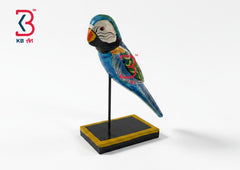 KB ART Blue Macaw Wooden Figurine - Front View of Handcrafted Detailing - Handcrafted Wooden Decor Jodhpur