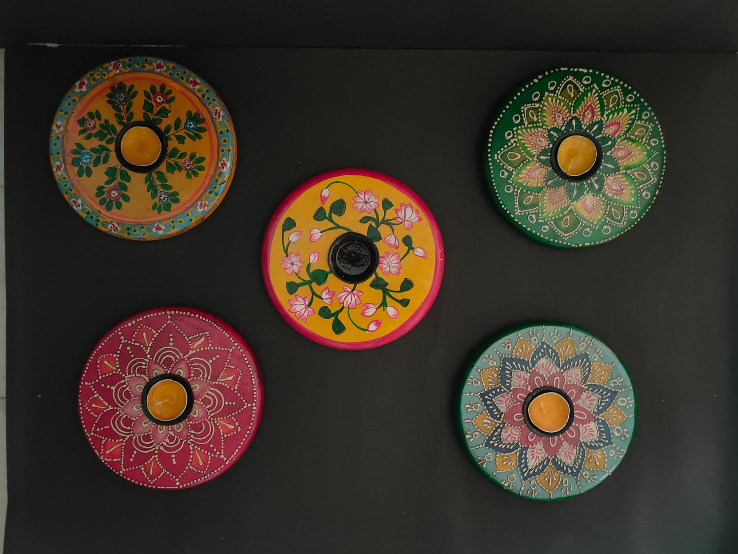 KB ART Rangoli Type Tlight Holder - Side Angle Showing Finish and Craftsmanship - Handcrafted Wooden Decor Jodhpur