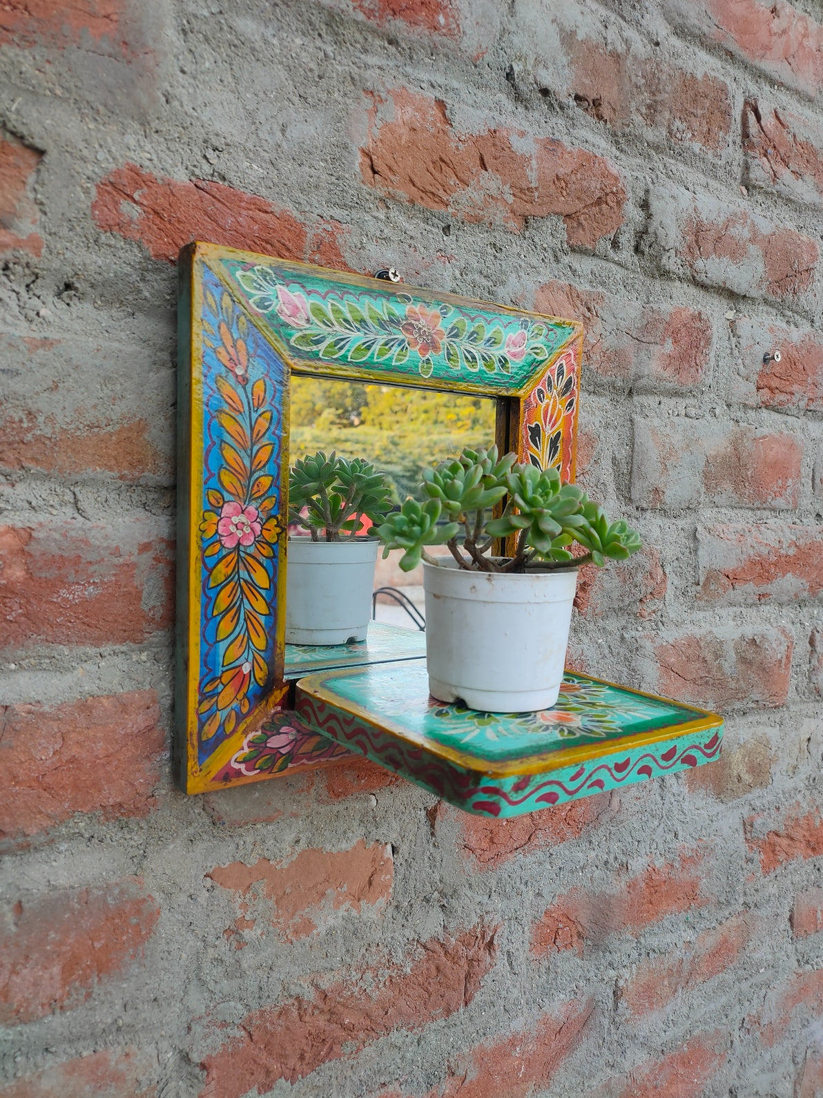 KB ART Painted Mirror Frame Planter Shelf Wall Decor - Back View Highlighting Build Quality - Handcrafted Wooden Decor Jodhpur