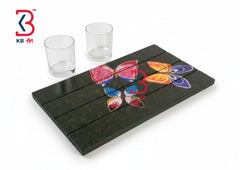 KB ART Wooden Patti Serving Tray - Front View of Handcrafted Detailing - Handcrafted Wooden Decor Jodhpur