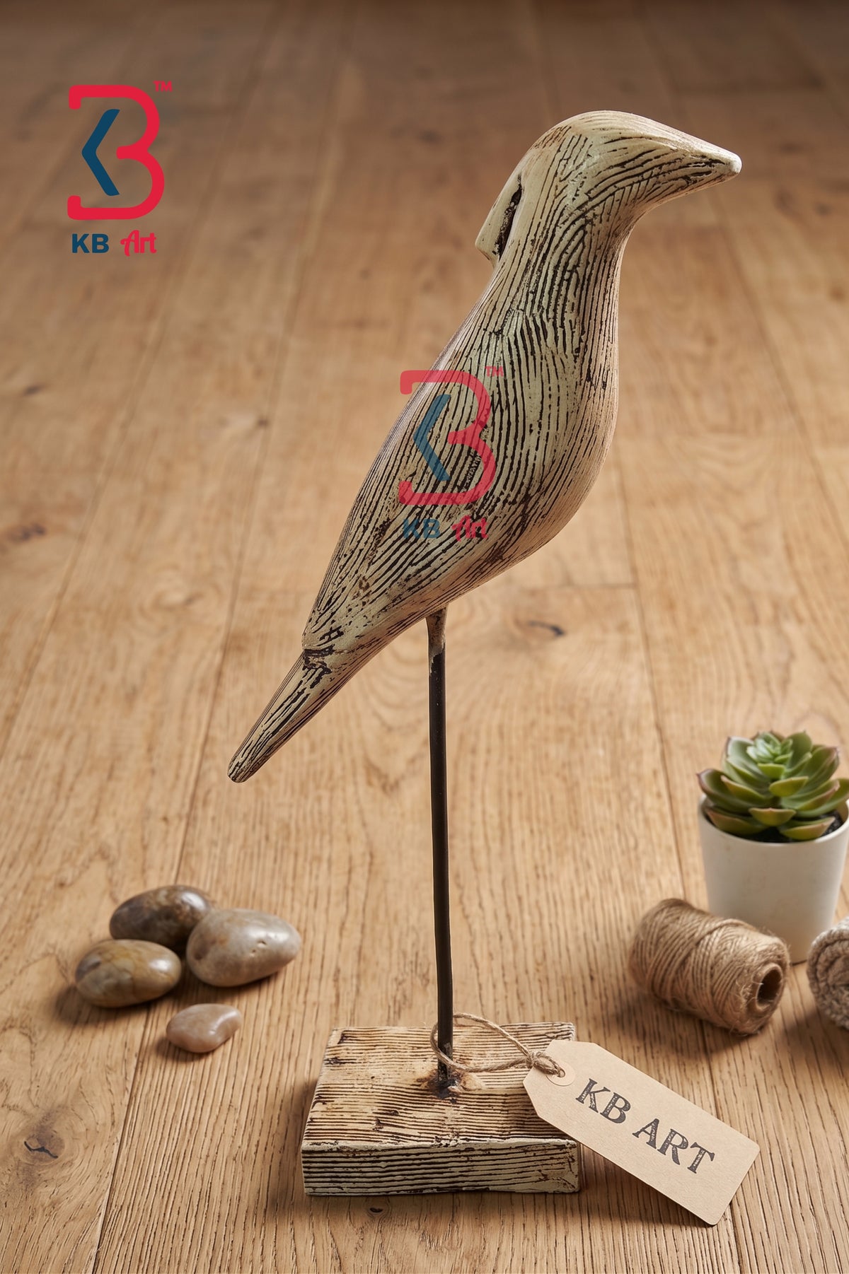 KB ART Handcrafted Wooden Distressed Sparrow Figur - Close-Up of Hand-Carved Artisan Texture - Handcrafted Wooden Decor Jodhpur