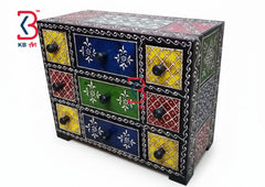 KB ART Wooden 9 Drawer Mdf Box Painted Black - Styled Display in Home Interior Setting - Handcrafted Wooden Decor Jodhpur