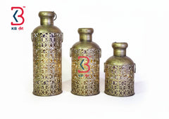 KB ART Cut Work Metal Lantern Vases - Front View of Handcrafted Detailing - Handcrafted Wooden Decor Jodhpur