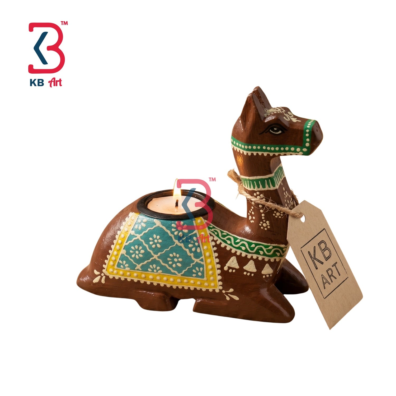 KB ART Camel Tlight Holder Pichwai - Close-Up of Hand-Carved Artisan Texture - Handcrafted Wooden Decor Jodhpur