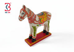 KB ART White Royal Horse Figurine - Front View of Handcrafted Detailing - Handcrafted Wooden Decor Jodhpur