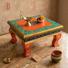 Hand-Painted Rajasthani Wooden Chowki - Traditional Floral Bajot for Pooja & Decor | KB ART (Copy)